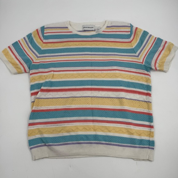 Alfred Dunner Tops - Alfred Dunner Striped Knit Top Size L Short Sleeve Colorful Acrylic